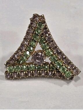 Vintage Pink And Green Rhinestone Triangle Brooch